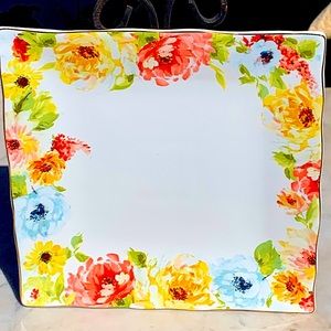 222 FIFTH GEORGETTE ROSE SQUARE DINNER PLATE 11 INCH NEW BIRD PORCELAIN